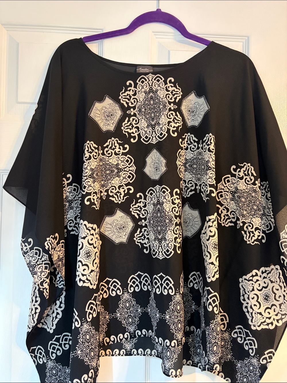Chico's Black Tunic with White Medallion Print